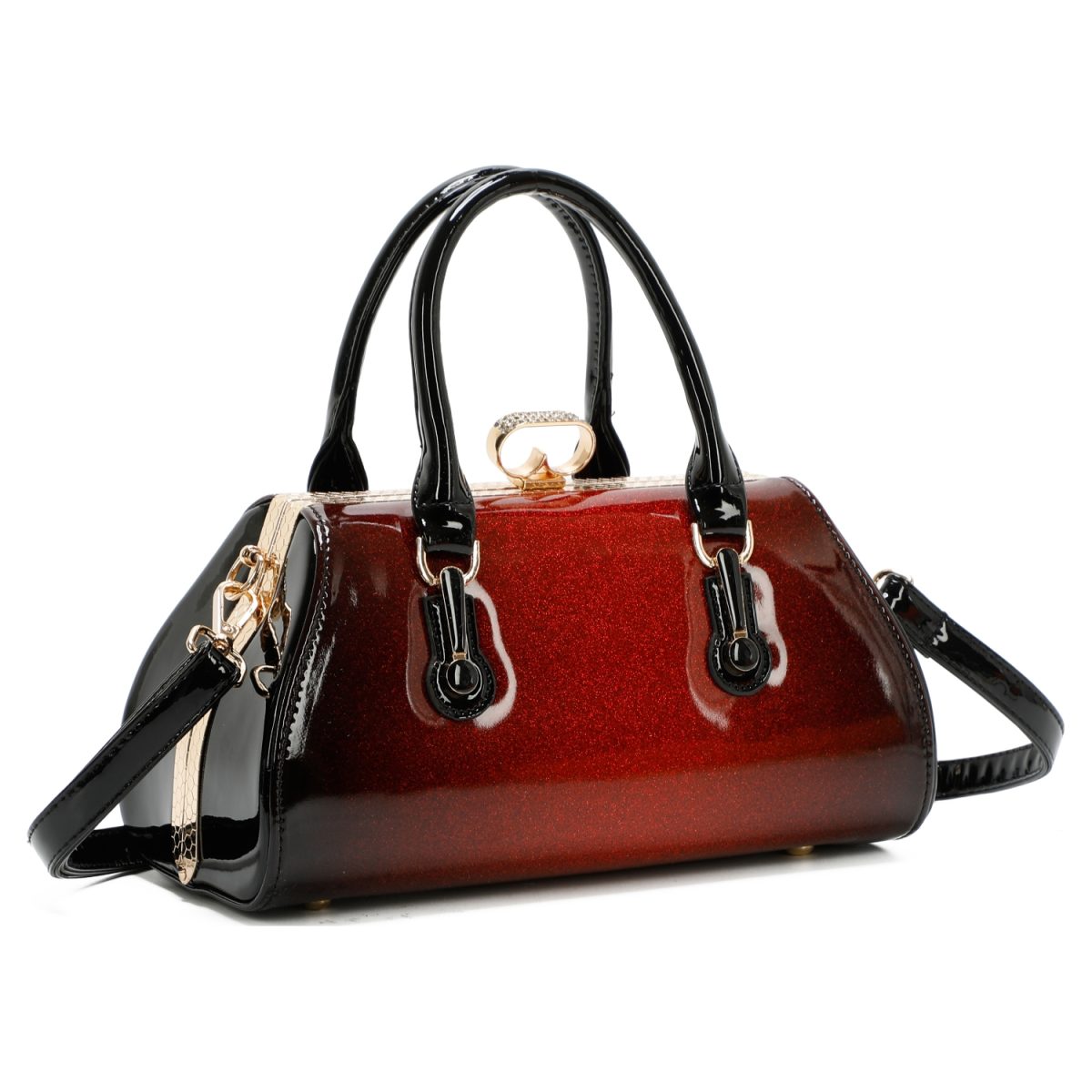 Patent Two Toned Diamante Clasp Opening Bag