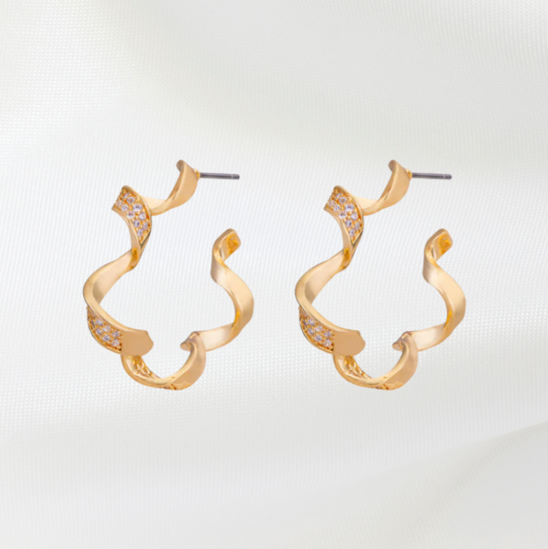Crystal Post Hoop Earrings Gold