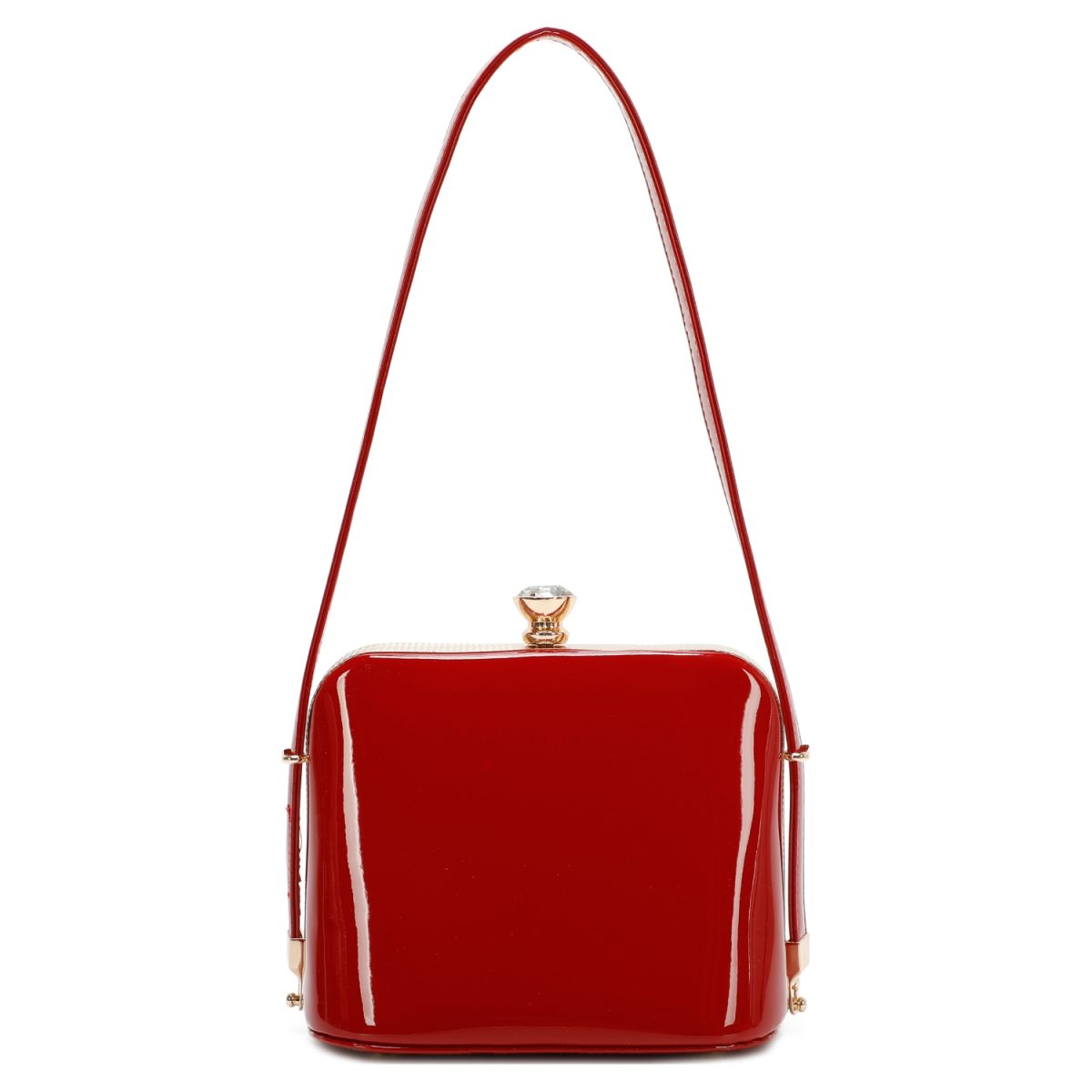 Classic Diamante Clasp Opening Patent Shoulder Bag