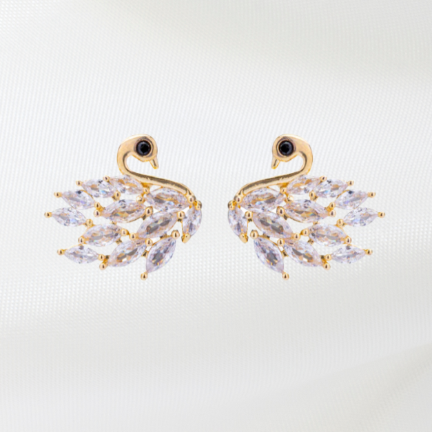 Swan Gold Plated, Cubic Zirconia Earrings