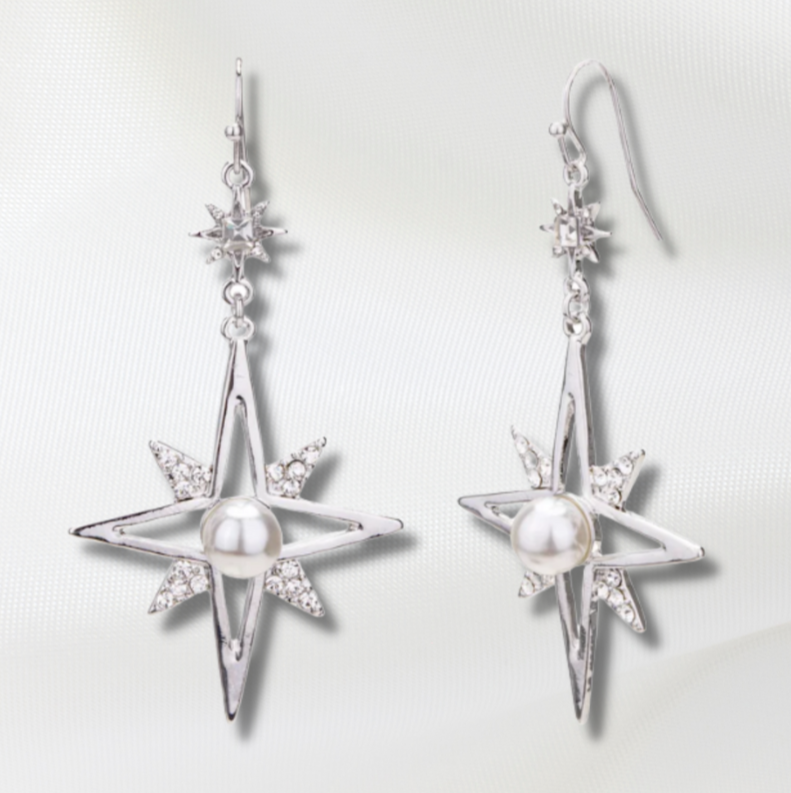 Star Pearl Drop Earrings